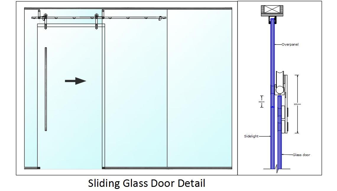 Glass Sliding Door Detail- Free CAD Elevation & Section Views